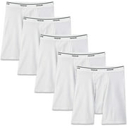 Fruit of the Loom Men's No Ride Up Boxer Brief Large Waist 36-38, White - Traditional Fly, 5 Pack